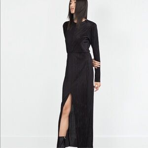 Zara Black Gown Long Sleeve Dress Front Slit Size S